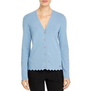 T Tahari V Neck Cardigan Sweater in Stone Blue - Small